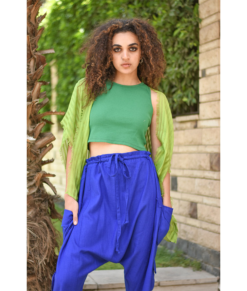 Electric Blue Linen Baggy Harem Pants handmade in Egypt & available in Jozee Boutique