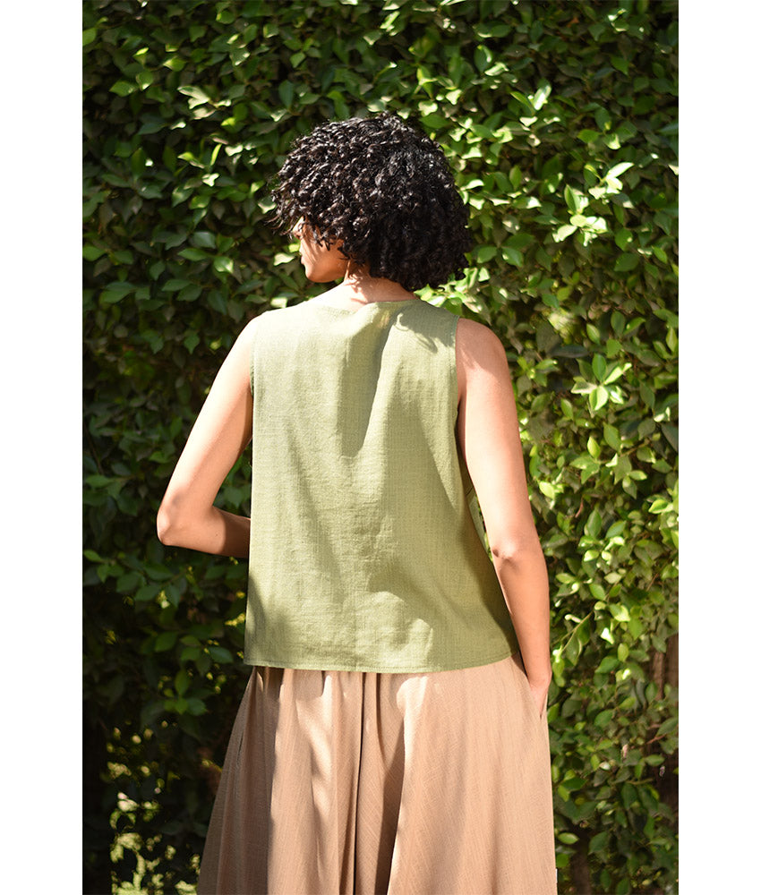 Army green Linen Top handmade in Egypt & available in Jozee boutique