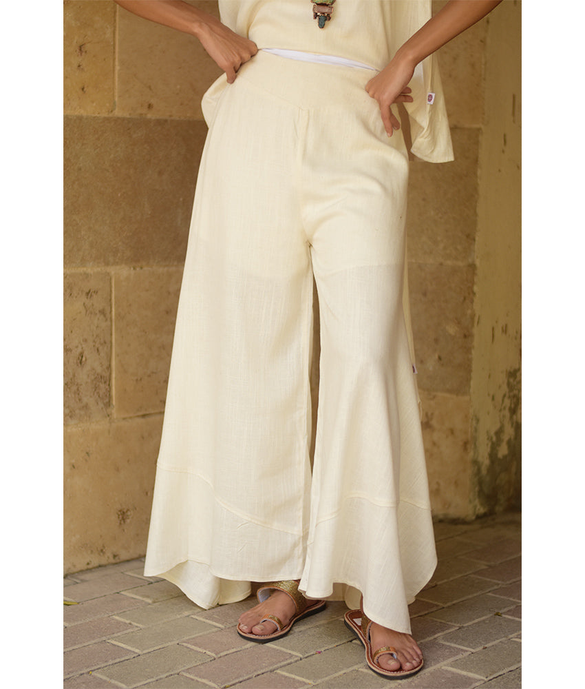Off white Linen Draped Wide-Leg Pants handmade in Egypt & available in Jozee boutique