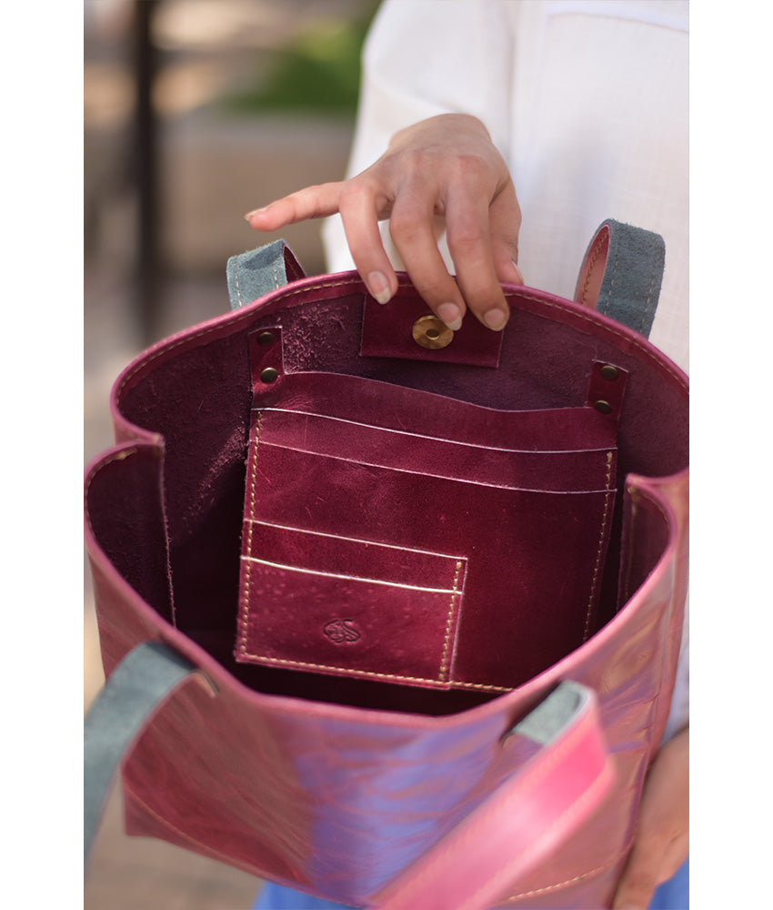 Light Burgundy Genuine Leather hand bag handmade in Egypt and available at Jozee Boutique.