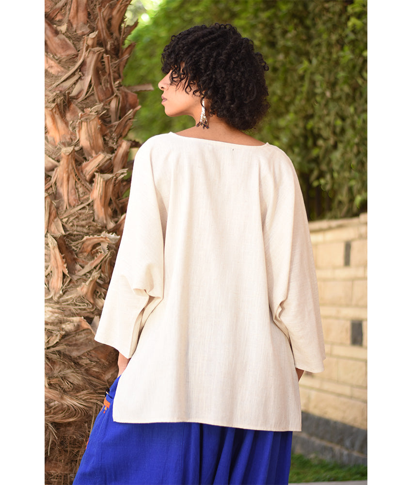 Beige Linen Top – Long Sleeves handmade in Egypt & available in Jozee boutique