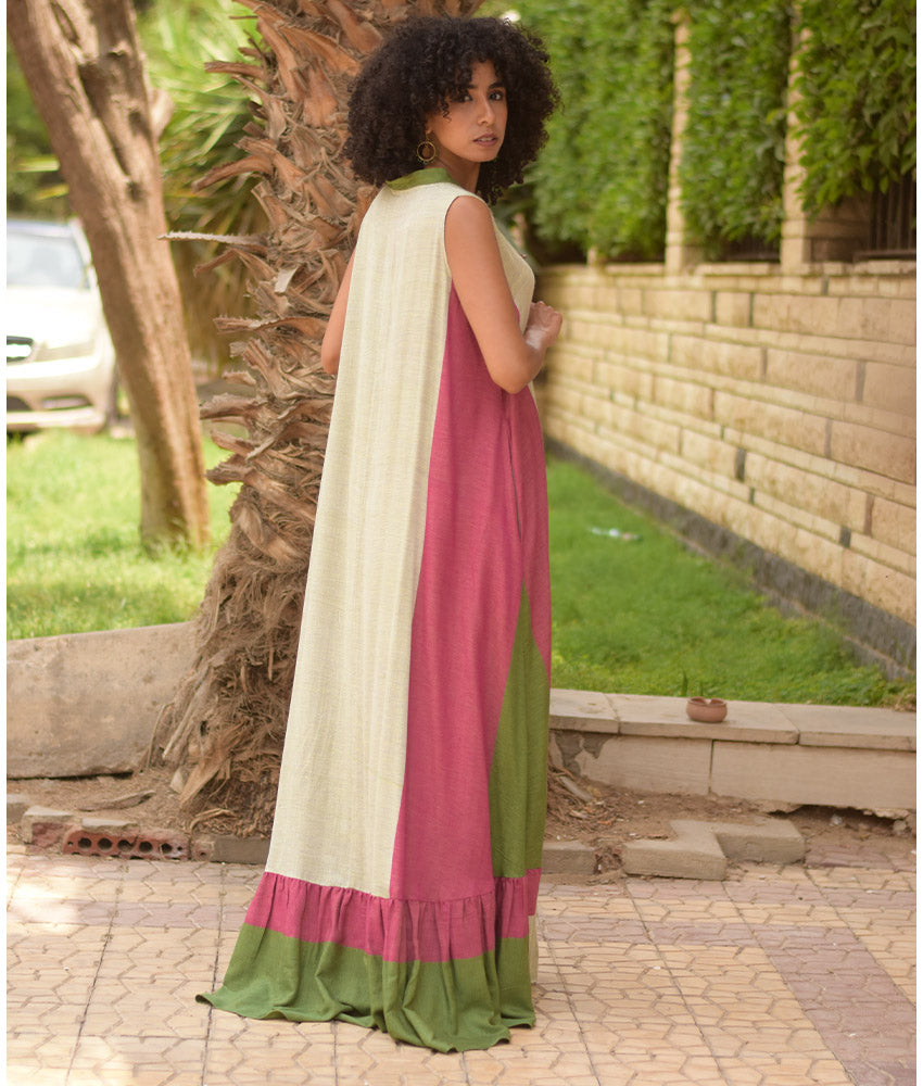 Multicolored Handwoven Ruffle Dress handmade in Egypt & available at Jozee Boutique.
