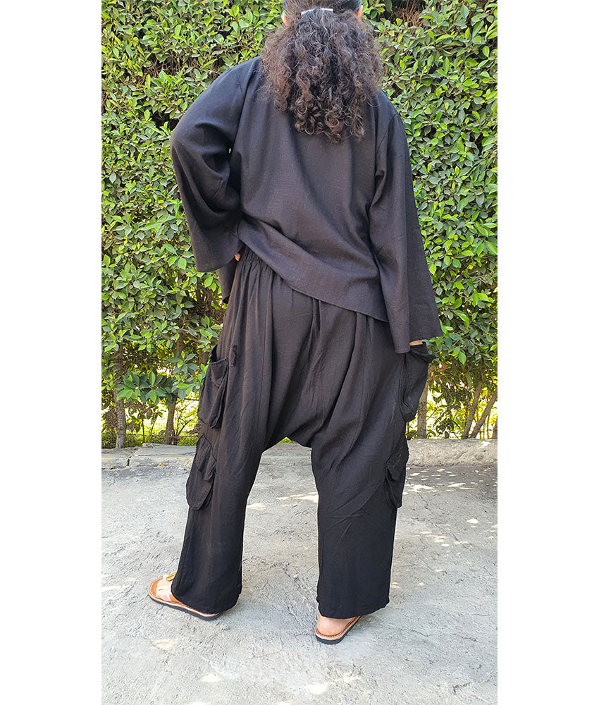 Black Linen Baggy Harem Pants handmade in Egypt & available in Jozee Boutique