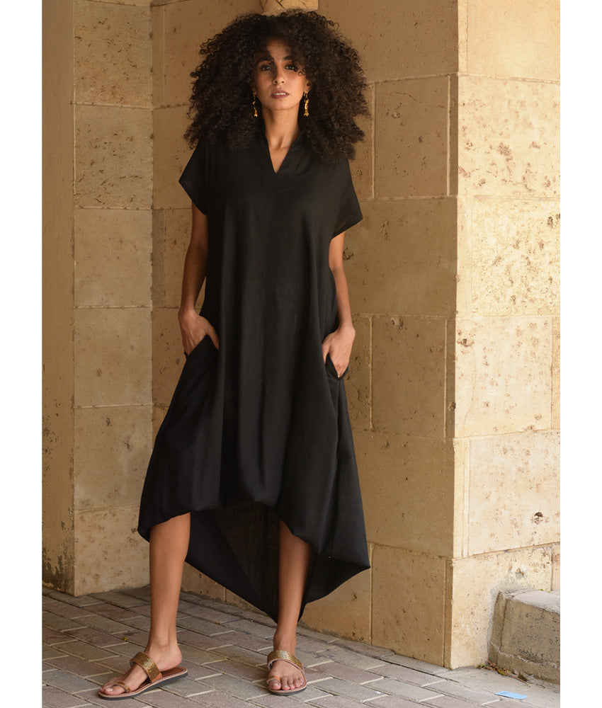 Black Linen Adjustable Dress