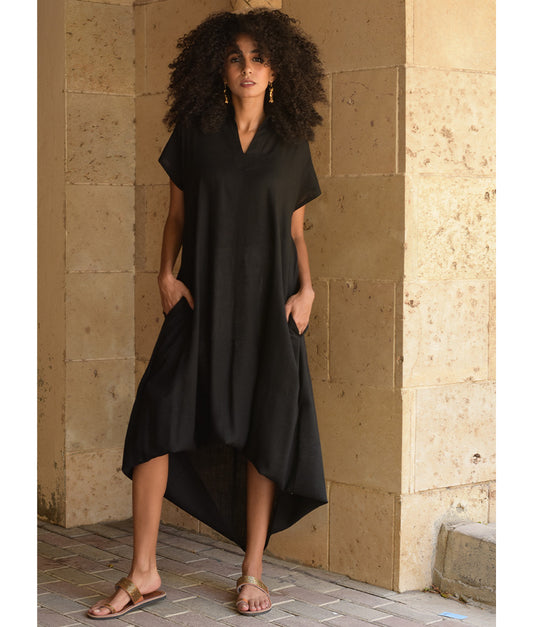 Black Linen Adjustable Dress