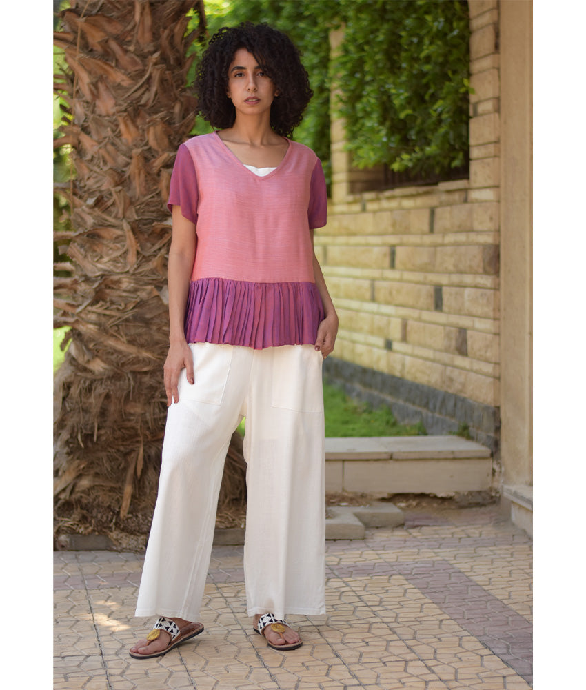 Shades of Rose Handwoven Ruffle Top handmade in Egypt & available in Jozee boutique