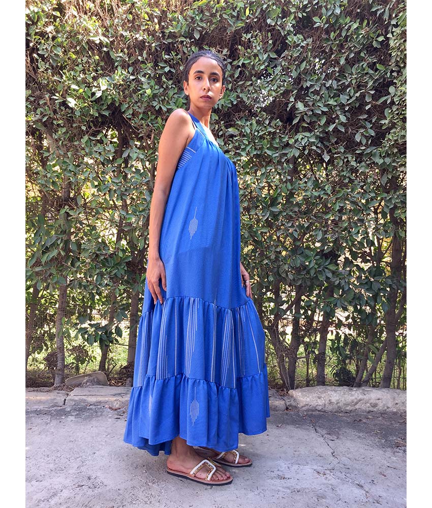 Shades of blue Flowy Viscose Dress handmade in Egypt & available in Jozee boutique