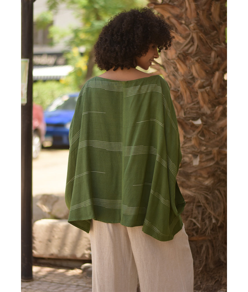 Olive green Viscose Oversized Top with Flowing Silhouette handmade in Egypt & available at Jozee Boutique.