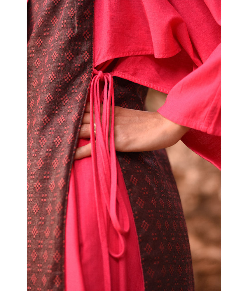 Fuchsia & Brownish Silk & Cotton Loom Woven Long Sleeve Tunic handmade in Egypt & available at Jozee Boutique.