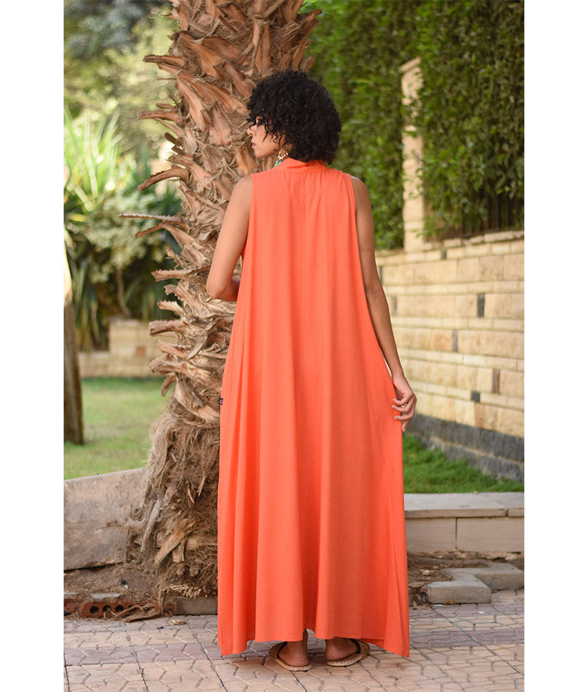 Orange red Linen Japanese Dress made in Egypt & available in Jozee boutique