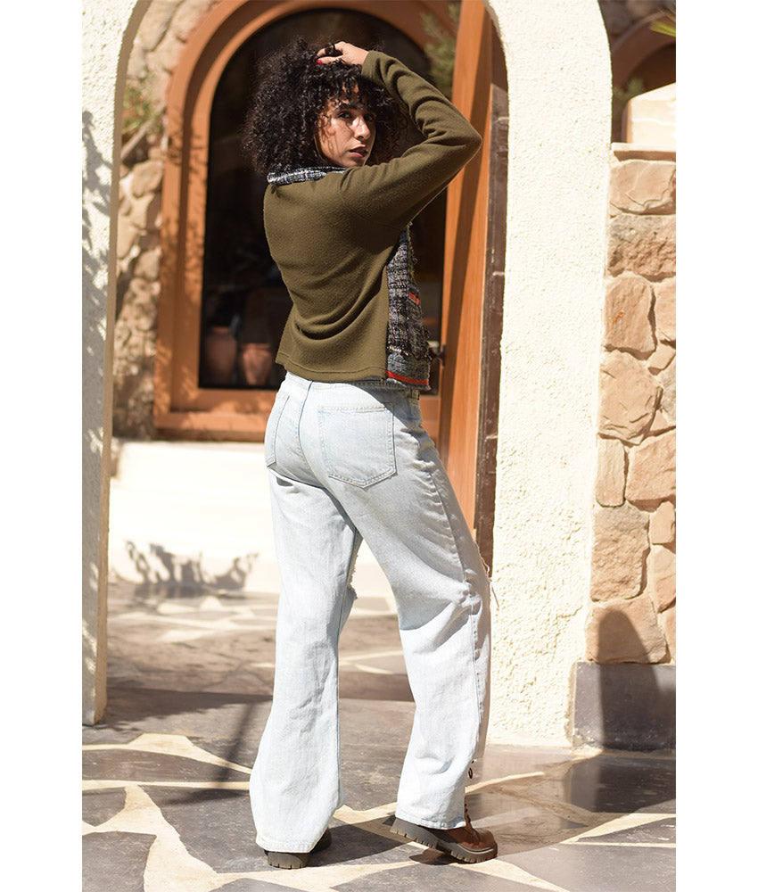 Multicolored & Dark Green Cropped Akhmim Loomwoven Jacket handmade in Egypt & available at Jozee Boutique.handmade in Egypt & available at Jozee Boutique.