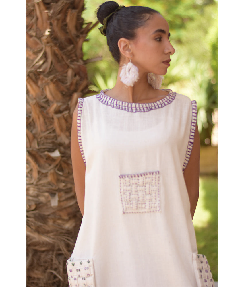 Off White Embroidered Maxi Dress handmade in Egypt & available in Jozee boutique