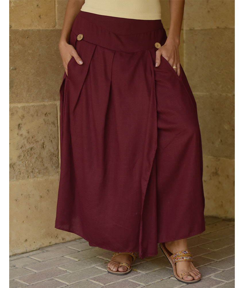 Burgundy Draped Maxi Skirt handmade in Egypt & available in Jozee boutique