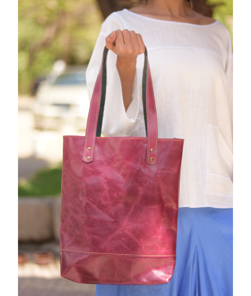 Light Burgundy Genuine Leather hand bag handmade in Egypt and available at Jozee Boutique.