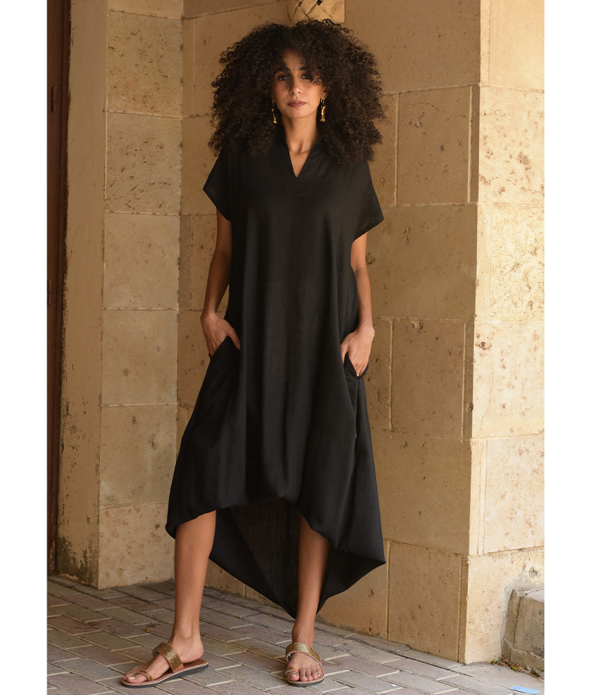 Black Linen Adjustable Dress