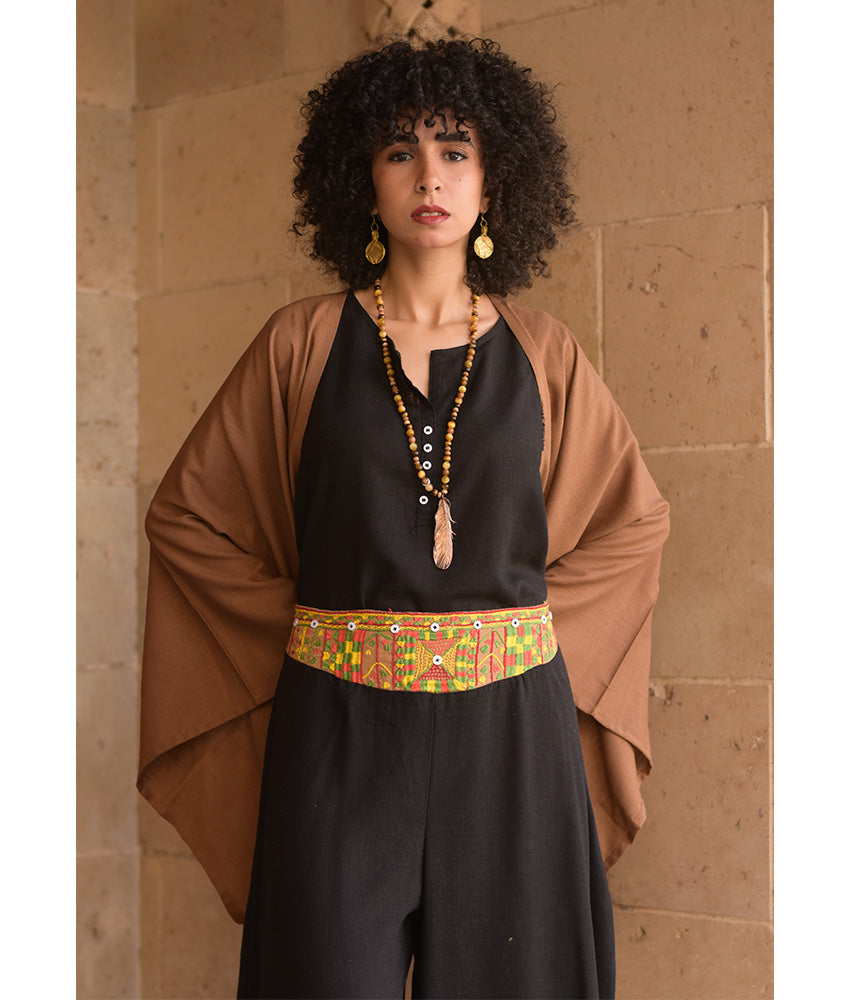 Black Siwa Embroidered Flowy Pants handmade in Egypt & available at Jozee Boutique.