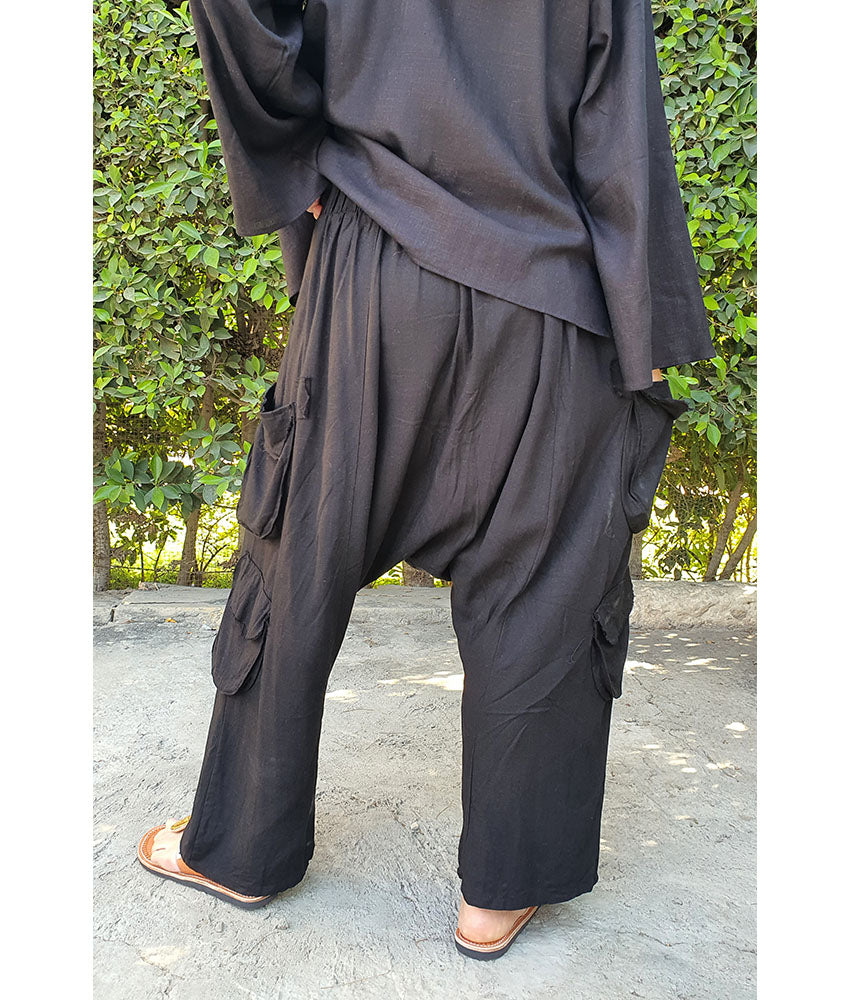 Black Linen Baggy Harem Pants handmade in Egypt & available in Jozee Boutique