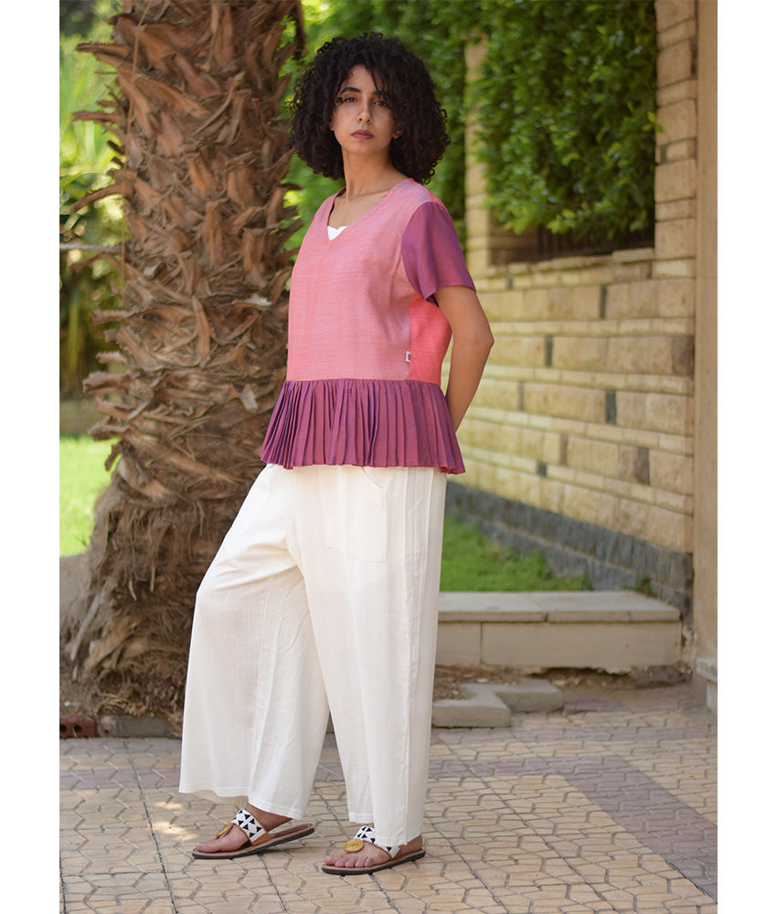 Shades of Rose Handwoven Ruffle Top handmade in Egypt & available in Jozee boutique