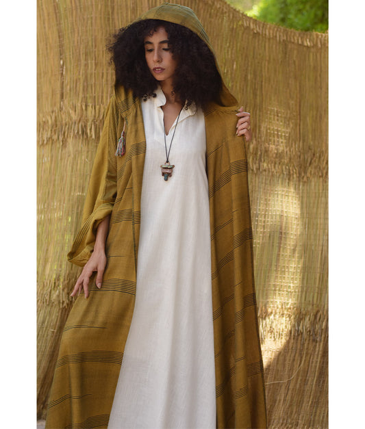 Dark Mustard Viscose Cardigan with Hoodie