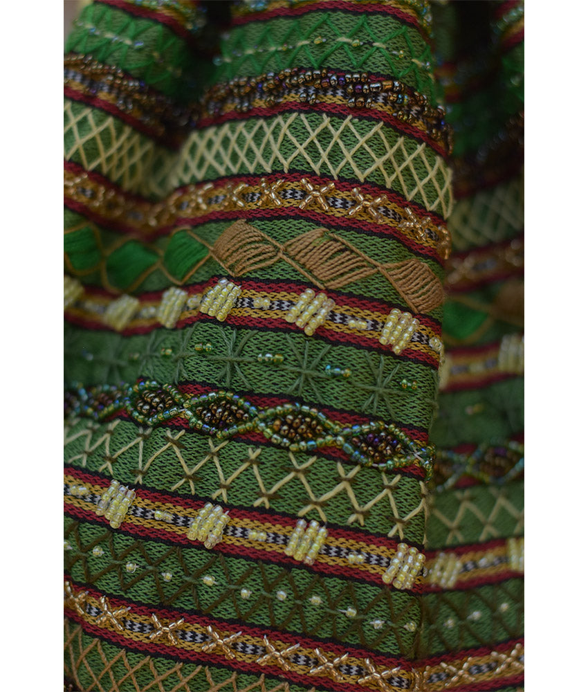 Green Beaded Saint Catherine handbag handmade in Egypt & available in Jozee boutique