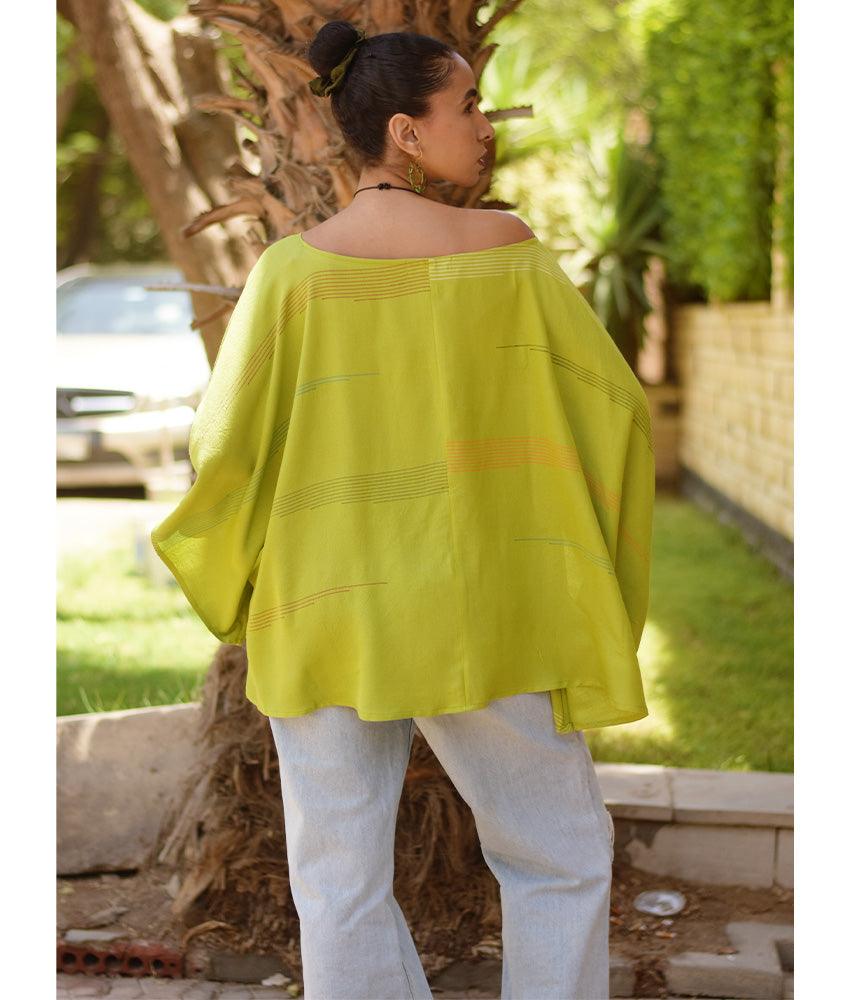 Lime Green Viscose Oversized Top with Flowing Silhouette handmade in Egypt & available at Jozee Boutique.