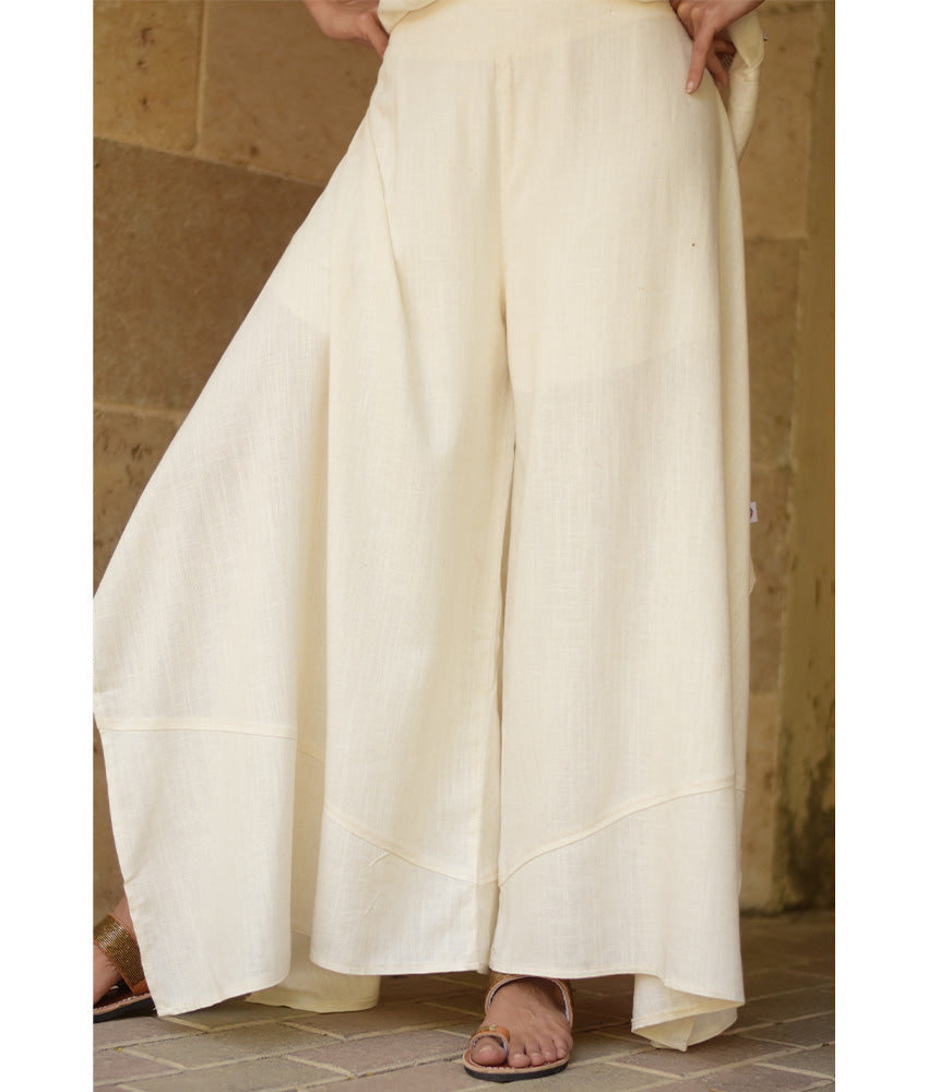 Off white Linen Draped Wide-Leg Pants handmade in Egypt & available in Jozee boutique