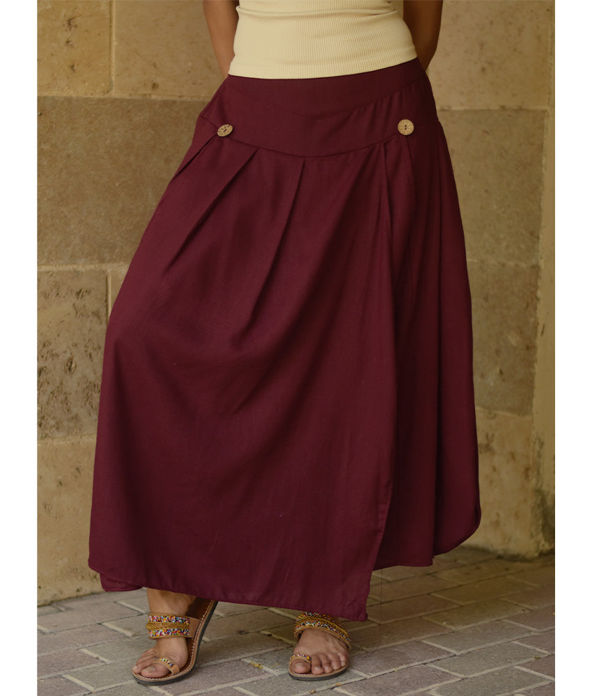 Burgundy Draped Maxi Skirt handmade in Egypt & available in Jozee boutique