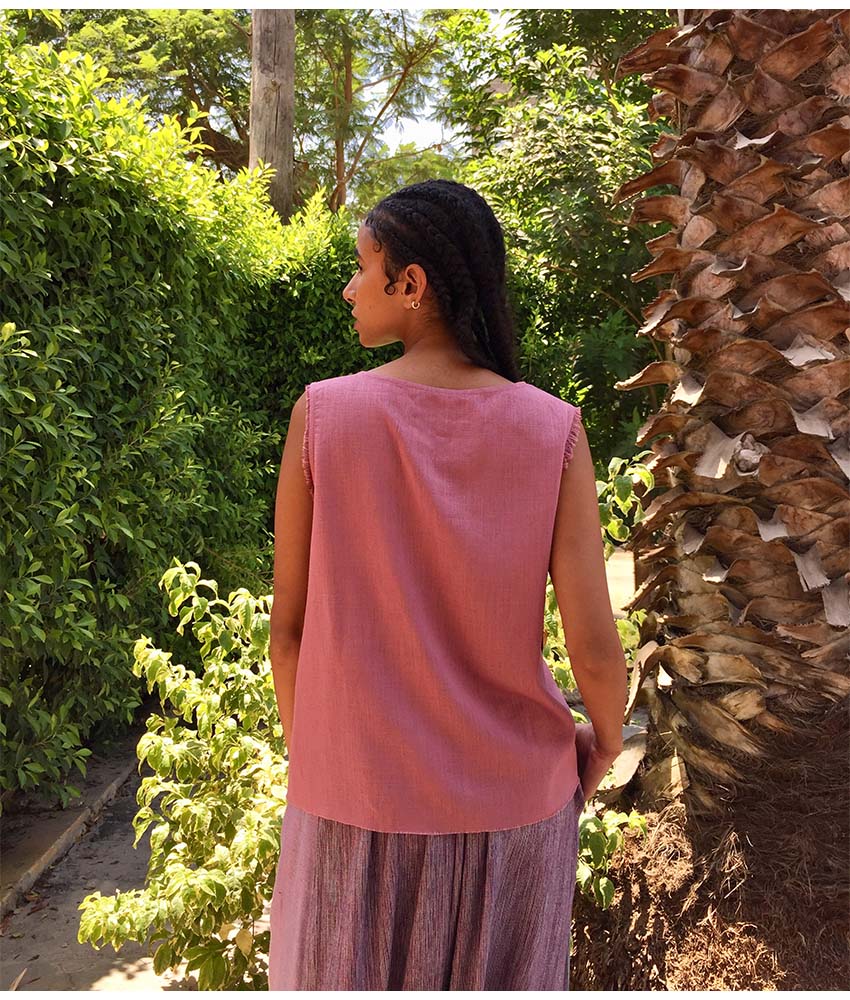 Dark Rose Linen Top handmade in Egypt & available in Jozee boutique