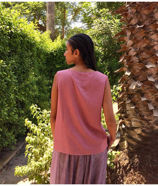 Dark Rose Linen Top handmade in Egypt & available in Jozee boutique
