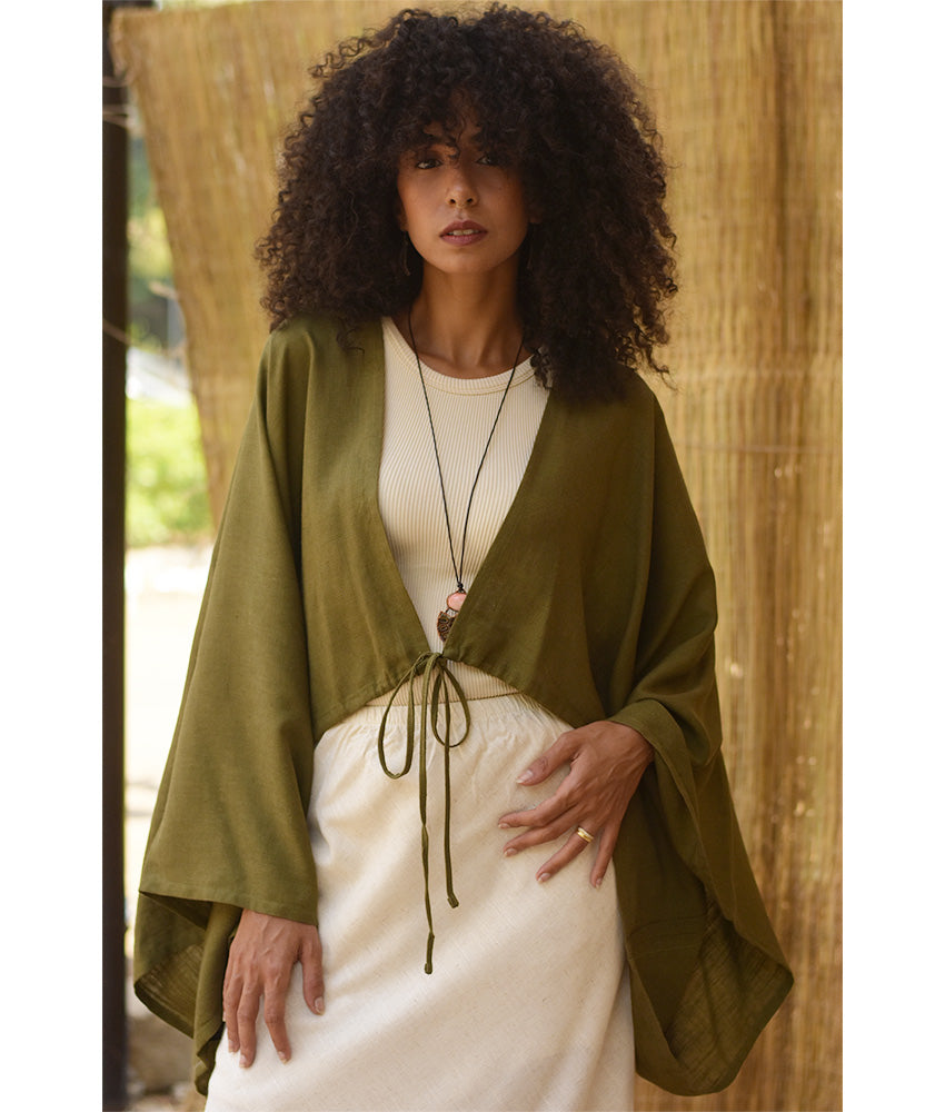 Olive Green Linen Bolero