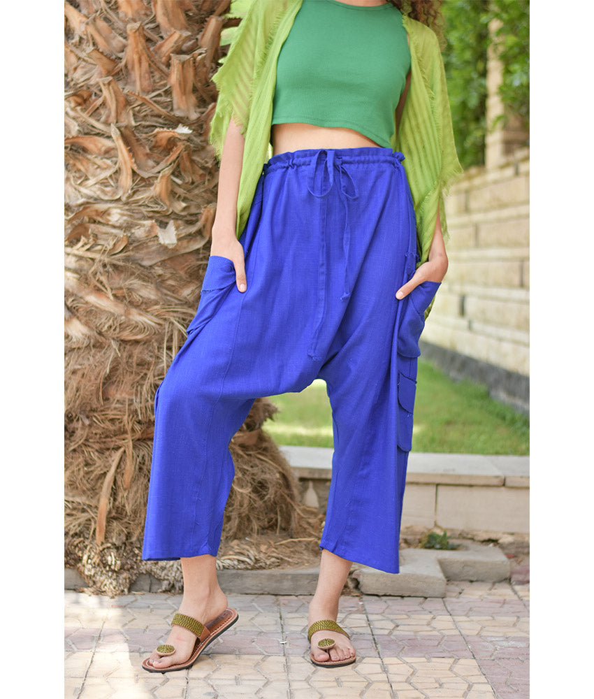 Electric Blue Linen Baggy Harem Pants handmade in Egypt & available in Jozee Boutique