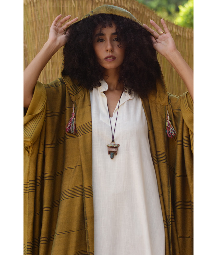 Dark Mustard Viscose Cardigan with Hoodie