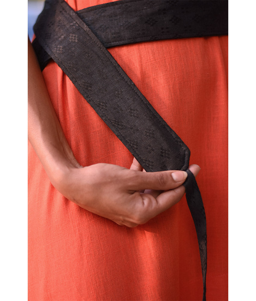Black Silk & Cotton Loom Woven Double Wrap Belt handmade in Egypt and available at Jozee Boutique