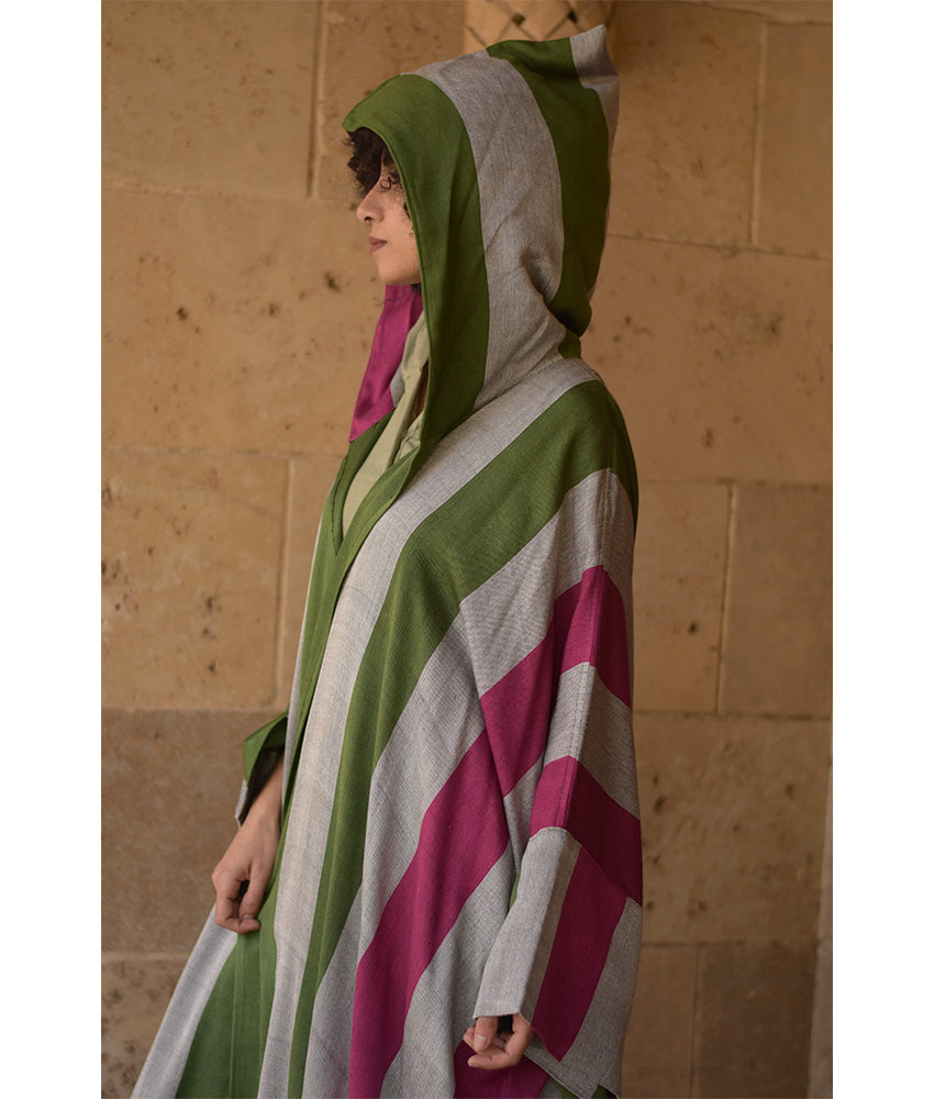 Multicolored Viscose Cardigan with Hoodie handmade in Egypt & available at Jozee Boutique.