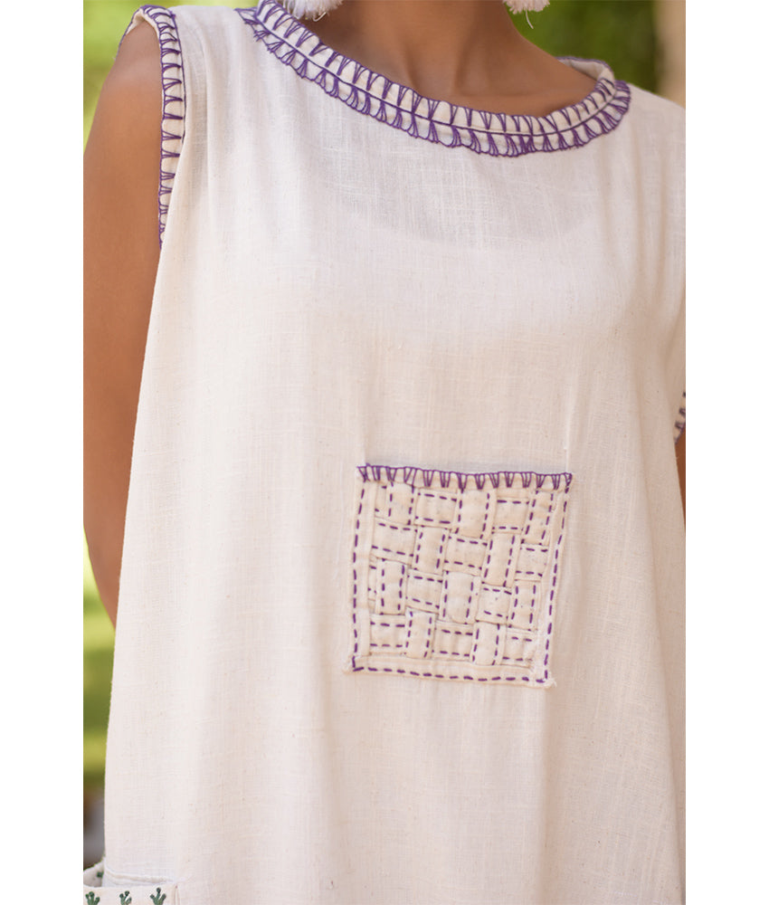 Off White Embroidered Maxi Dress handmade in Egypt & available in Jozee boutique