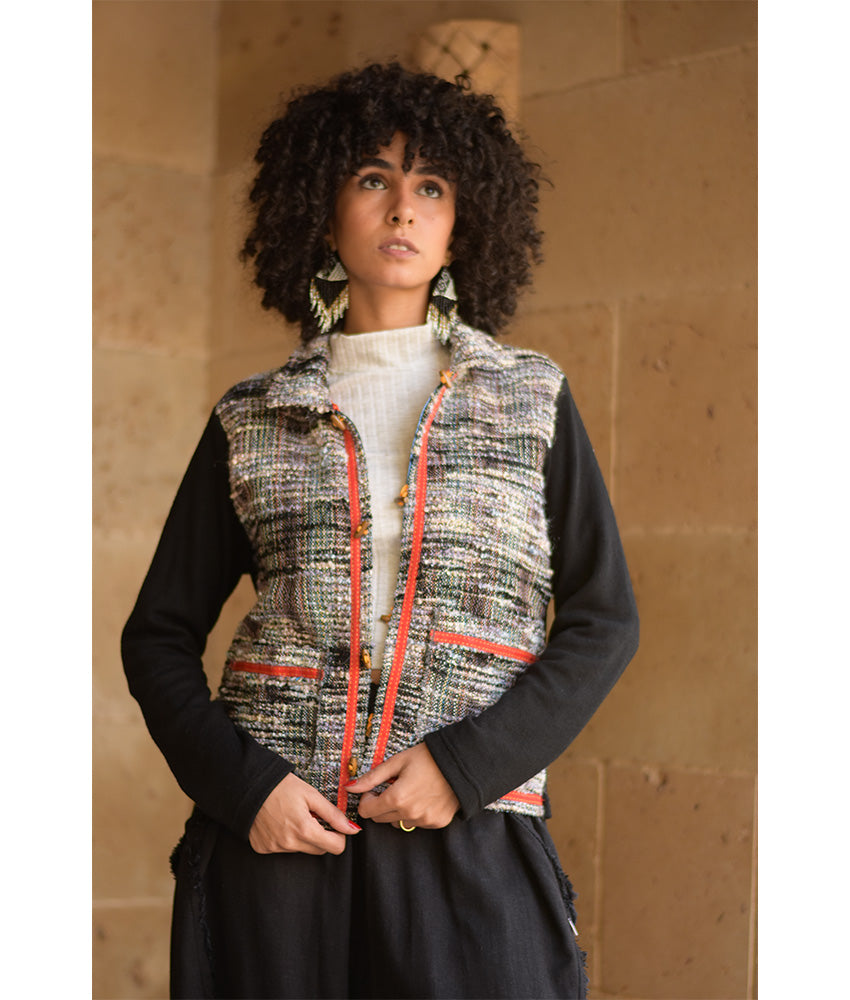 Black & White Cropped Akhmim Loomwoven Jacket handmade in Egypt & available at Jozee Boutique.handmade in Egypt & available at Jozee Boutique.
