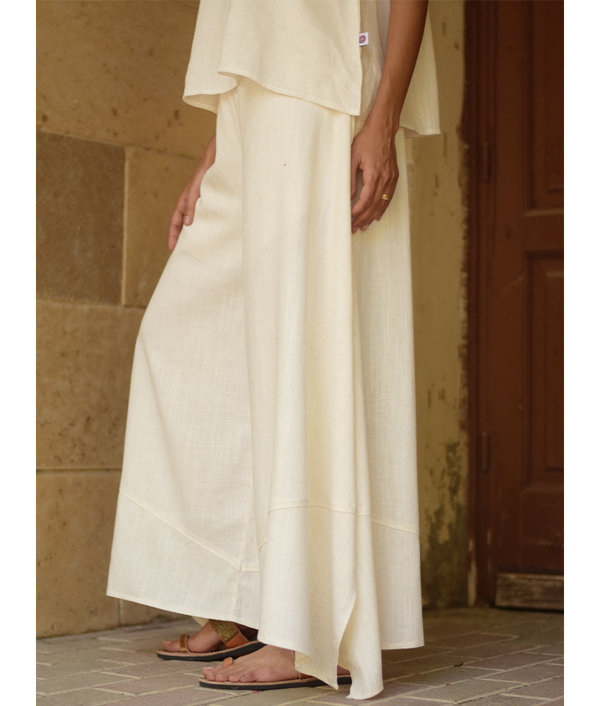 Off white Linen Draped Wide-Leg Pants handmade in Egypt & available in Jozee boutique