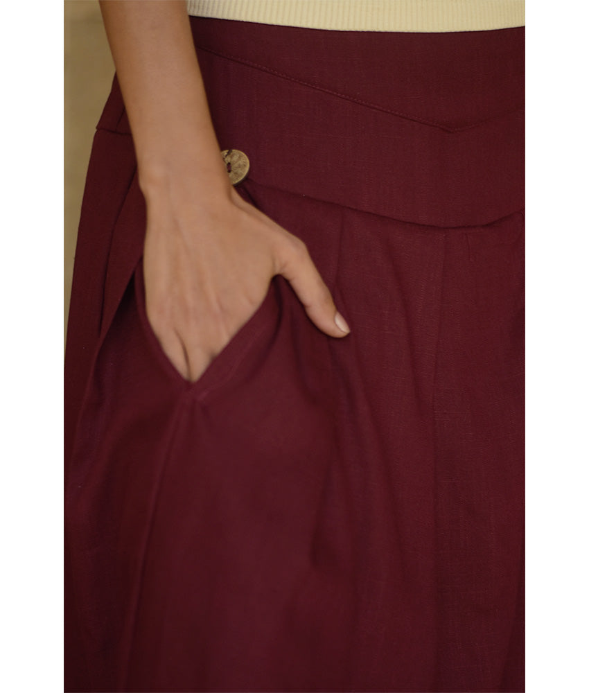 Burgundy Draped Maxi Skirt handmade in Egypt & available in Jozee boutique