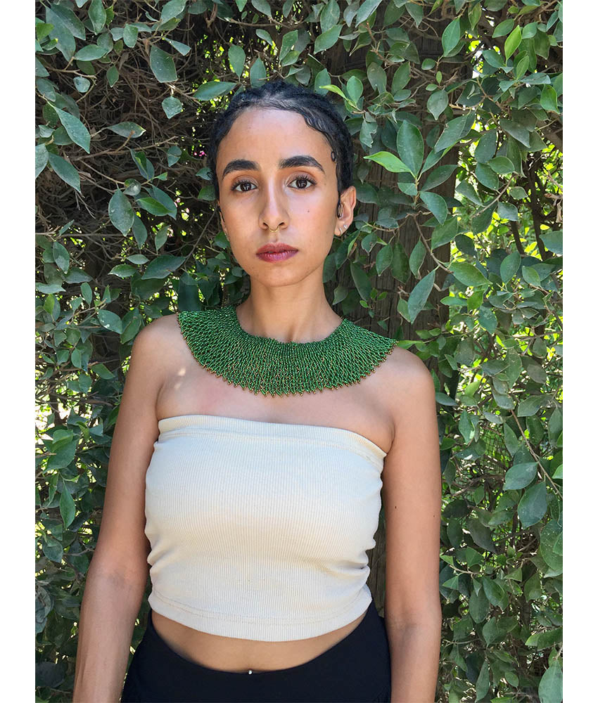 Green & Gold Double Layer French Loom Beaded Necklace handmade in Egypt & available at Jozee Boutique.