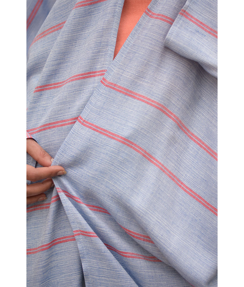 Baby Blue & Red handwoven Egyptian cotton cardigan handmade in Egypt & available at Jozee Boutique.