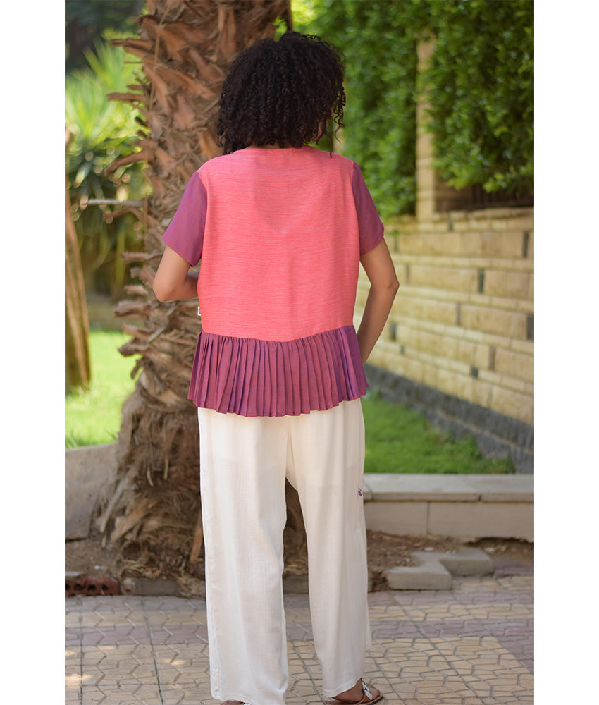 Shades of Rose Handwoven Ruffle Top handmade in Egypt & available in Jozee boutique