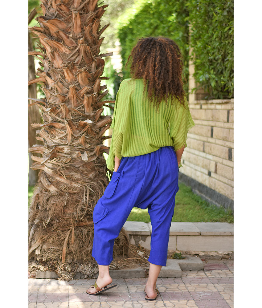 Electric Blue Linen Baggy Harem Pants handmade in Egypt & available in Jozee Boutique