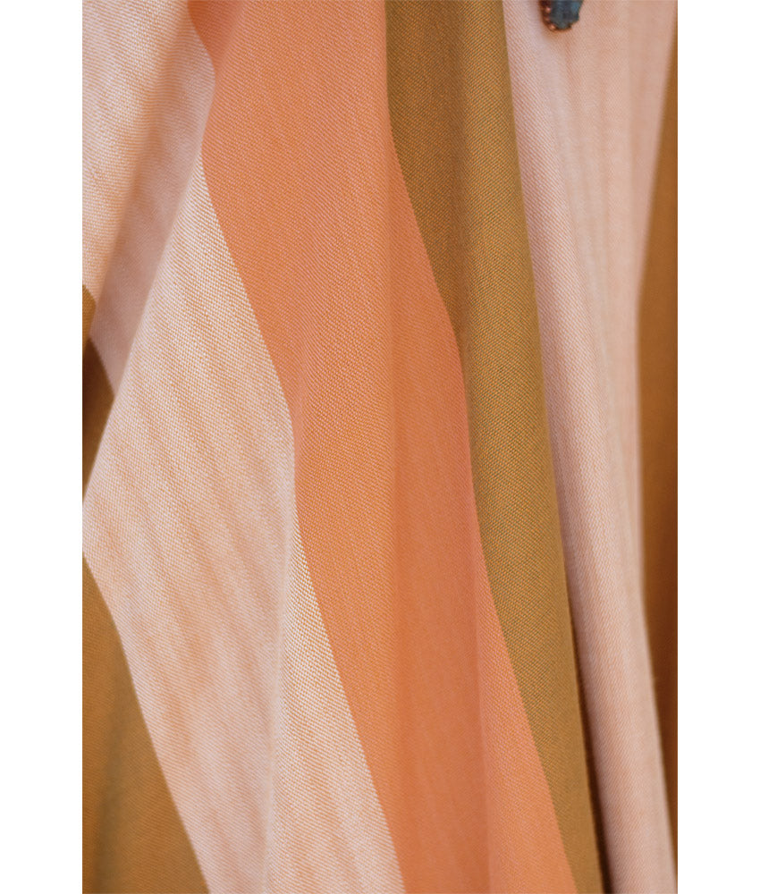Peach & Multicolored Handwoven Ruffle Kaftan handmade in Egypt & available at Jozee boutique