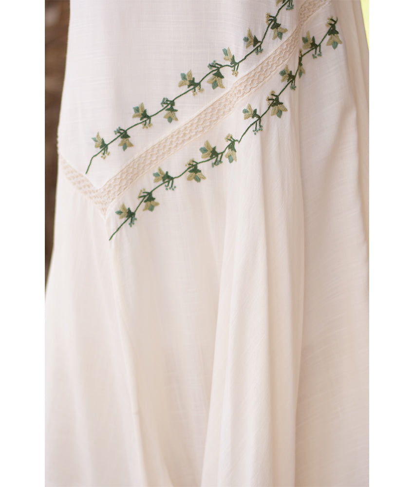 White Linen Dress with Hand Embroideries handmade in Egypt & available in Jozee boutique