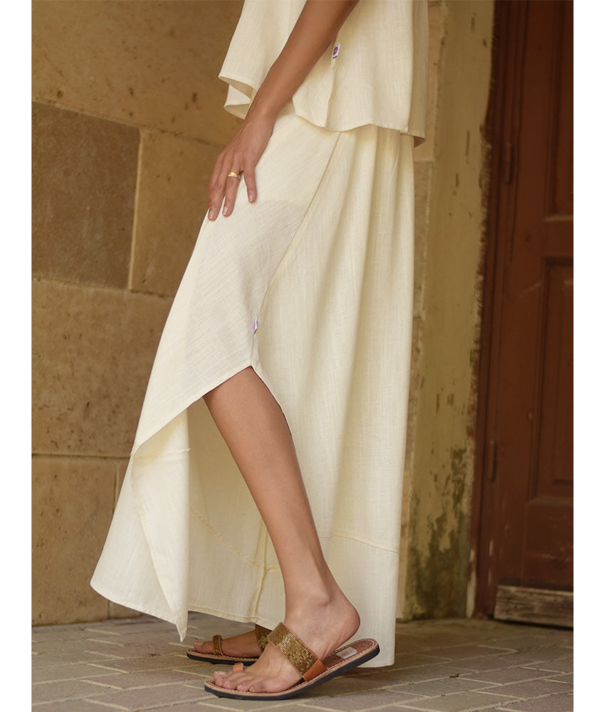 Off white Linen Draped Wide-Leg Pants handmade in Egypt & available in Jozee boutique