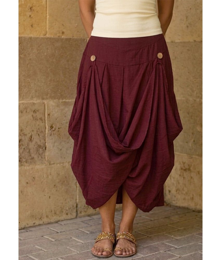 Burgundy Draped Maxi Skirt handmade in Egypt & available in Jozee boutique
