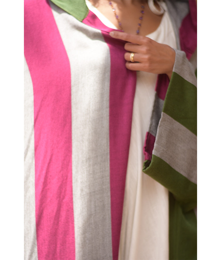 Multicolored Viscose Cardigan with Hoodie handmade in Egypt & available at Jozee Boutique.