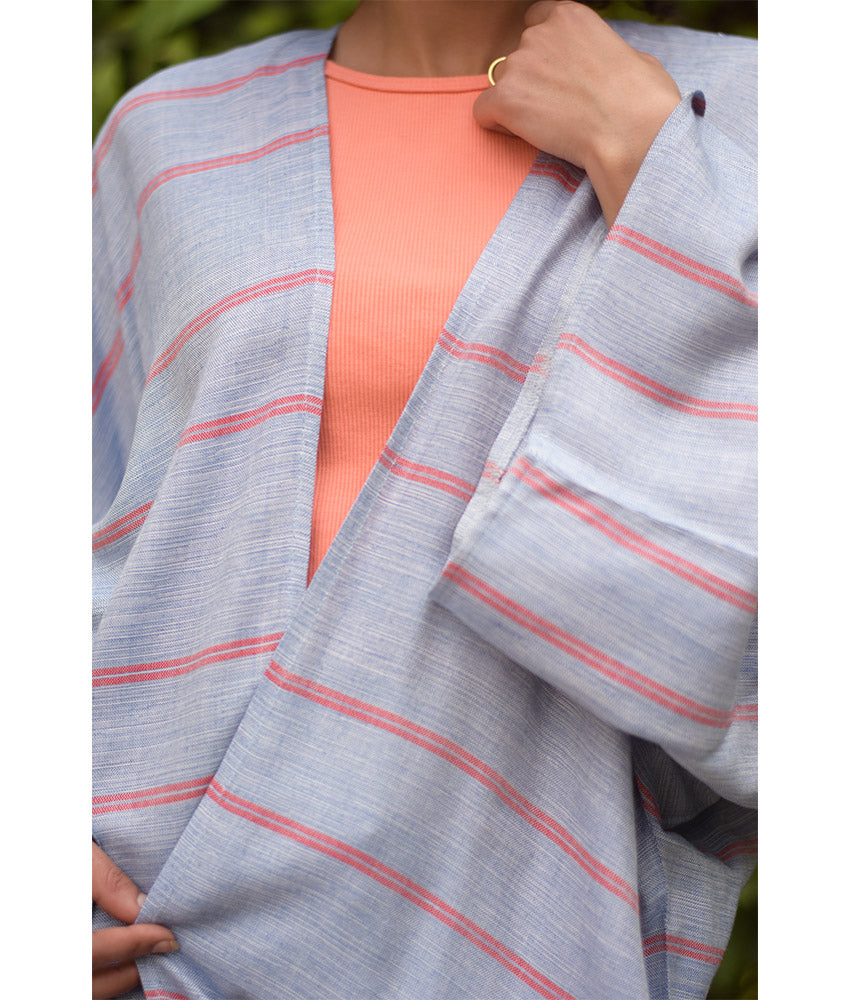 Baby Blue & Red handwoven Egyptian cotton cardigan handmade in Egypt & available at Jozee Boutique.