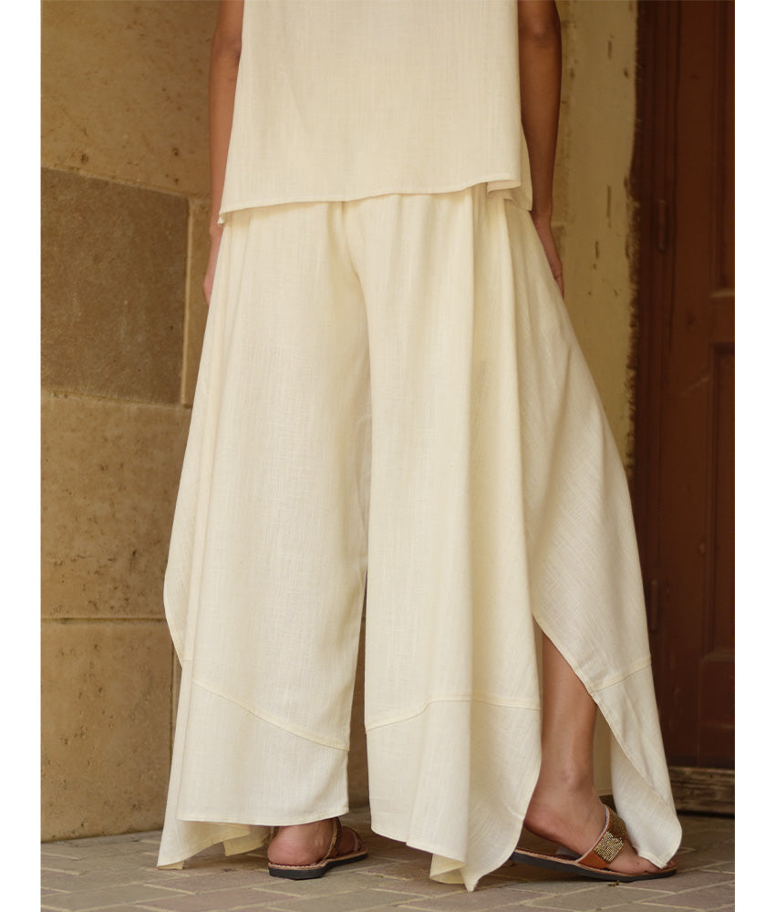 Off white Linen Draped Wide-Leg Pants handmade in Egypt & available in Jozee boutique