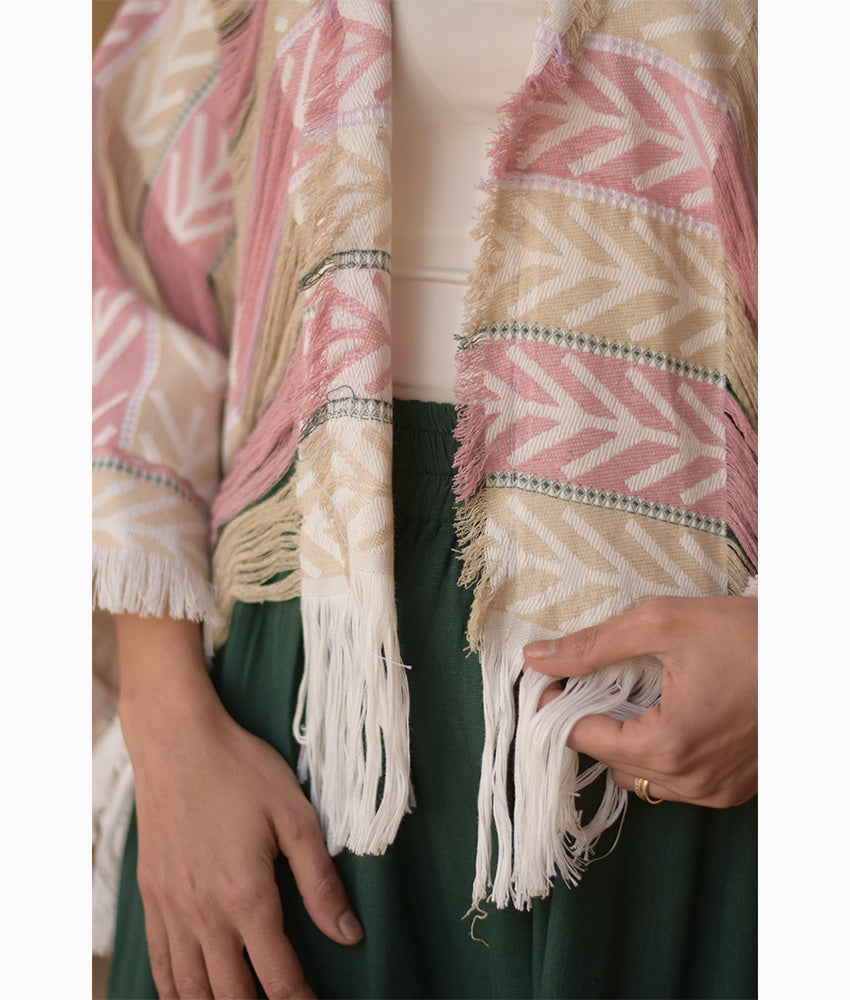 Beige & Pink Cardigan Handmade in Egypt & available at Jozee Boutique